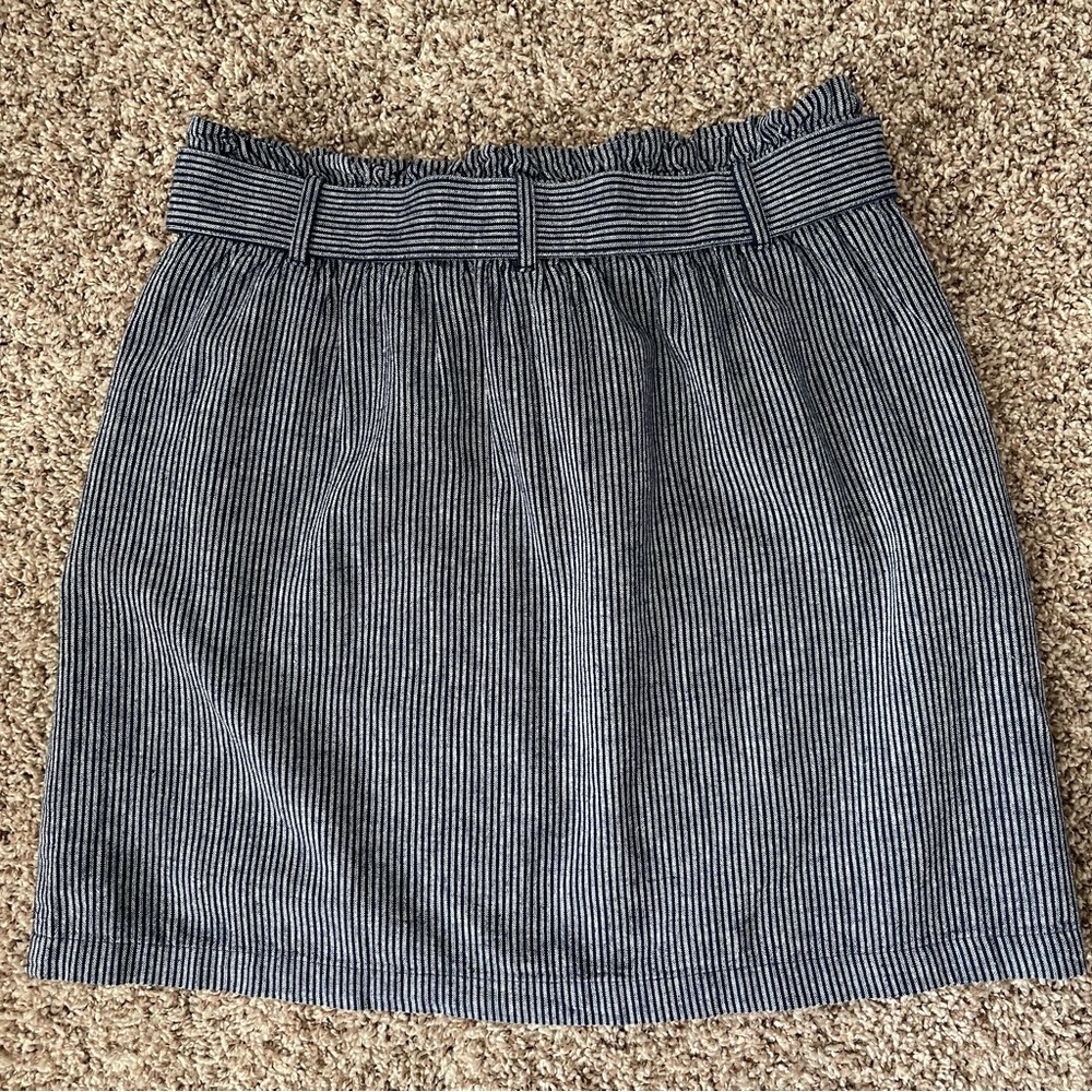 J Crew Linen-cotton paper-bag mini skirt Navy/White Striped Size Medium - Picture 9 of 11